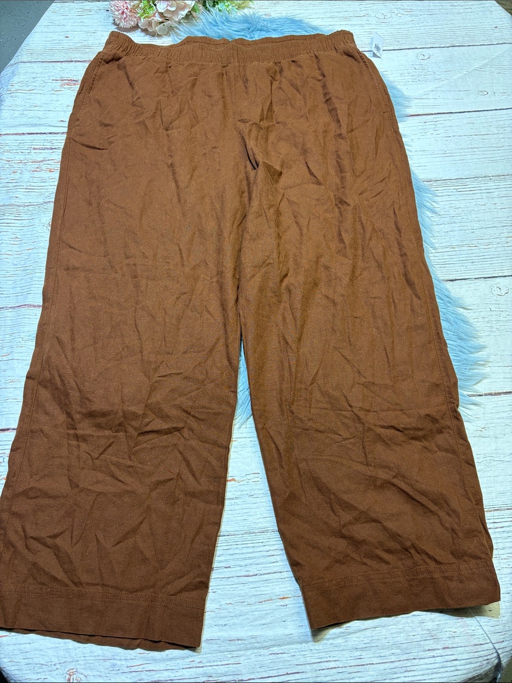 NWT Old Navy Linen Blend Brown High Rise Wide Leg Pants sz XXL